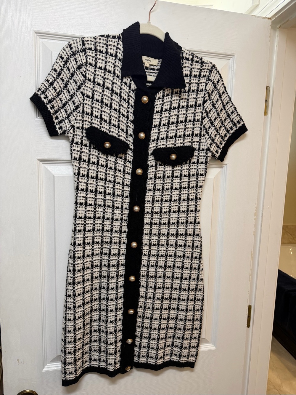 Chic Black & White Tweed Knit Dress